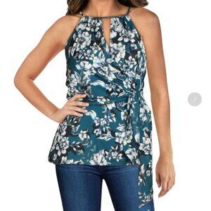 PARKER Drape Front Keyhole Top Blouse Floral Blue Everglade Gardens NWT Size XS
